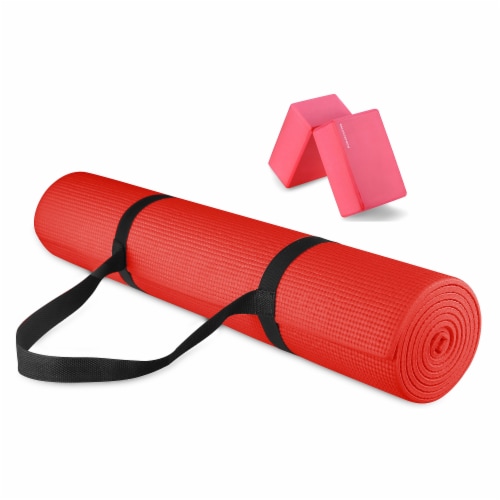 Signature Fitness All Purpose High Density No Tear Exercise Mat w Strap Red 1 Piece QFC