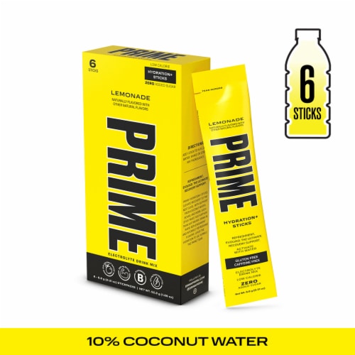 Prime Hydration Lemonade Electrolyte Drink Mix Packets Perspective: front