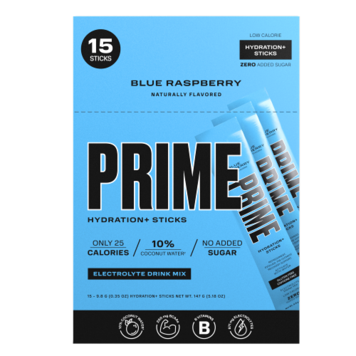 Prime Blue Raspberry Hydration Sticks Perspective: front