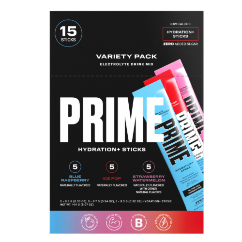 Prime Hydration Variety Pack Electrolyte Drink Mix Packets Perspective: front