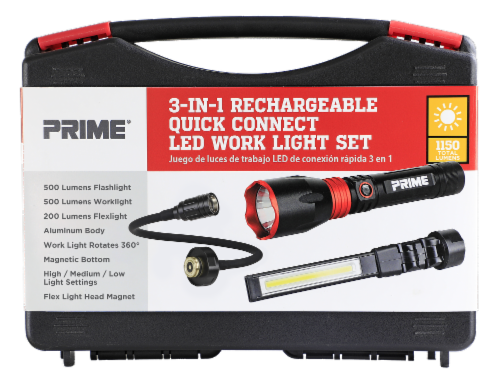 Prime 3-in-1 Rechargeable Quick Connect LED Work Light Set Perspective: front