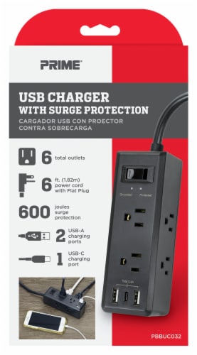 Prime USB Charger With Surge Protection -  Black Perspective: front