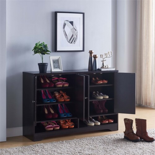 Smart Home Furniture 2 Shelf Contemporary Wood Shoe Cabinet in Red Cocoa 1 Harris Teeter