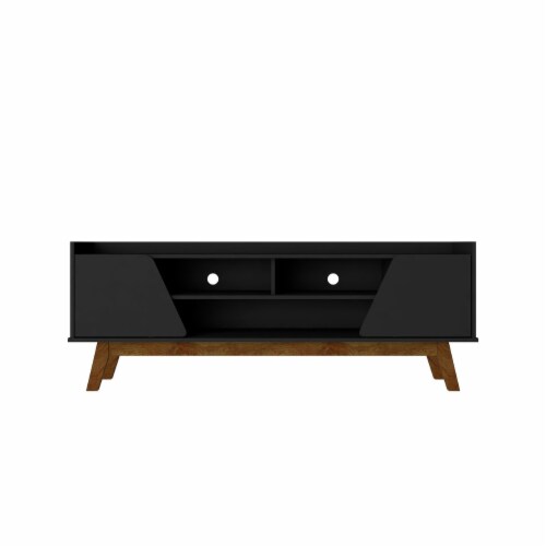 Manhattan Comfort Mid-Century Modern Marcus 62.99 TV Stand with Solid Wood Legs in  Matte Black