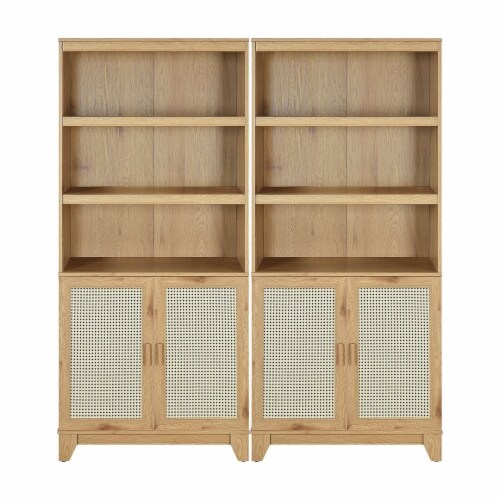 Manhattan Comfort Sheridan Modern Cane Bookcase with Adjustable Shelves in Nature - Set of 2 Manhattan Comfort Sheridan Modern Cane Bookcase with Adjustable Shelves in Nature - Set of 2