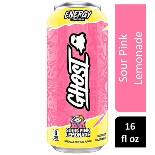 Ghost® Zero Sugar Sour Pink Lemonade Energy Drink Can Perspective: front