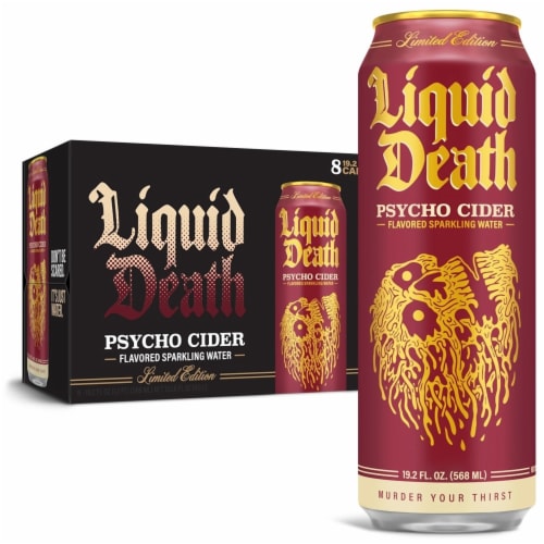 Liquid Death Sparkling Water Psycho Cider King Size Cans Perspective: front