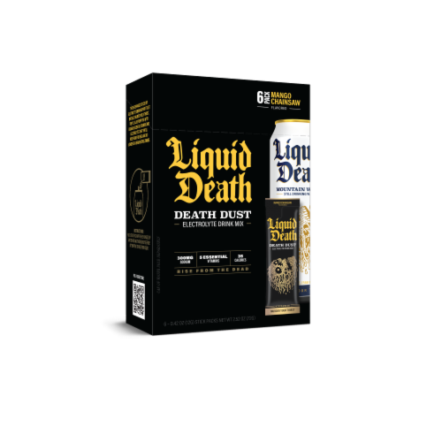 Liquid Death Electrolyte Death Dust Drink Mix - Mango Chainsaw Perspective: front