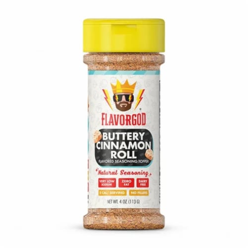 Flavor God® Buttery Cinnamon Roll Flavored Seasoning Topper Perspective: front
