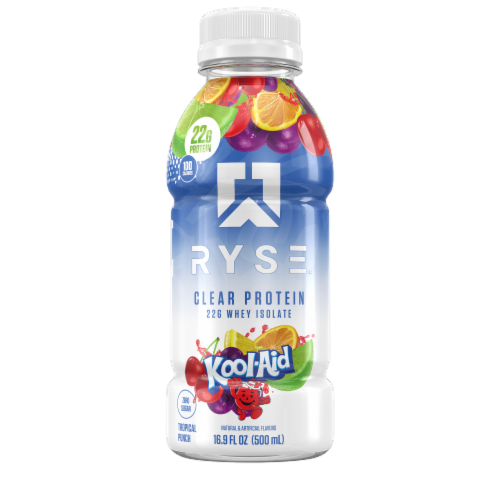 RYSE® Clear Protein Sugar-Free Kool-Aid Tropical Punch Flavored Protein Drink Perspective: front