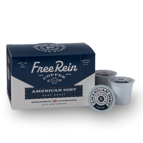 Free Rein™ Dark Roast American Dirt Coffee Pods Box Perspective: front
