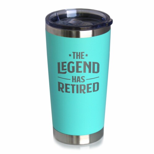 Bevvee™ Legend Has Retired - Insulated Coffee Tumbler - Funny Retirement Gifts - Teal, 20 oz Perspective: front