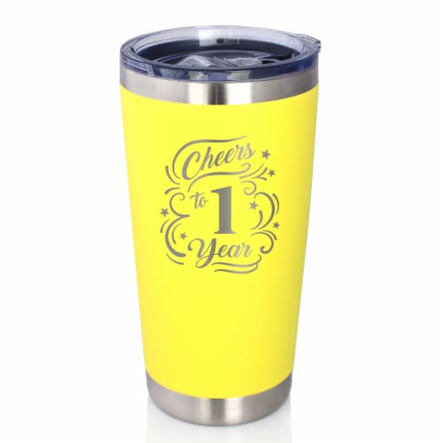 Bevvee™ Cheers 1 Year - Insulated Coffee Tumbler - 1st Anniversary Gifts - Yellow, 20 oz Perspective: front