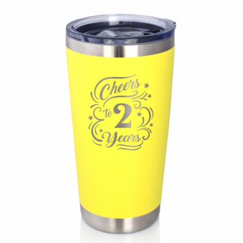 Bevvee™ Cheers 2 Years - Insulated Coffee Tumbler - 2nd Anniversary Gifts - Yellow, 20 oz Perspective: front