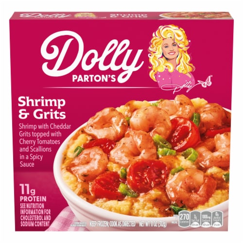 Dolly Parton's™ Shrimp & Grits With Cheese, Tomatoes, Scallions and Spicy Sauce Perspective: front