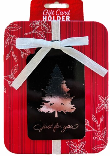 Surface Packaging Red Foil Tree Gift Card Holder Tin Perspective: front