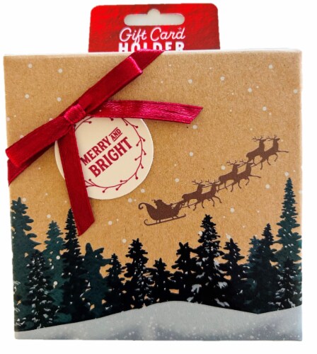Surface Packaging Merry and Bright Sleigh Square Gift Card Holder Box Perspective: front