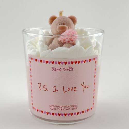 Dessert Candles Valentine's Jar Candle P.S. I Love You Perspective: front