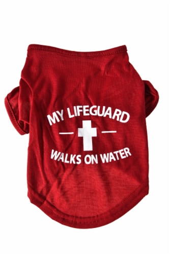 Max & Marlow My Lifeguard Walks On Water Red Cross Pet T-Shirt Perspective: front