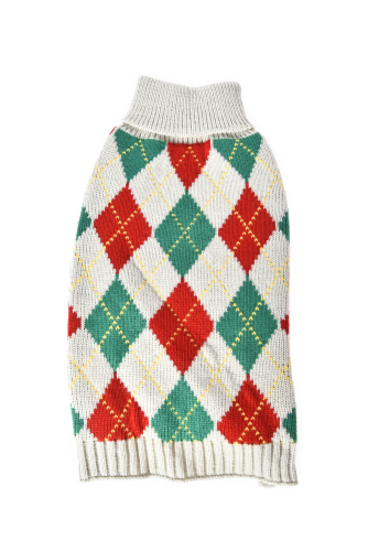 Max & Marlow Red & Green Argyle Pet Sweater Perspective: front