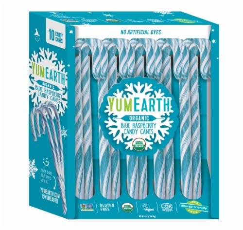 Yum Earth® Blue Raspberry Organic Holiday Candy Canes Perspective: front