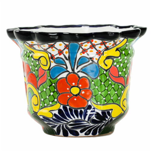 Blue Orange Pottery Large Crown Planter Perspective: front
