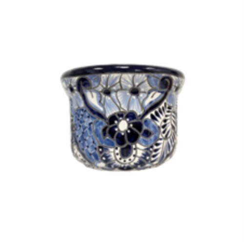 Blue Orange Pottery Pumpkin Planter - Blue / White Perspective: front