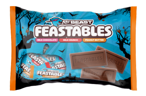 MrBeast Feastables Milk Chocolate Milk Crunch Peanut Butter Variety Halloween Candy Bag Perspective: front
