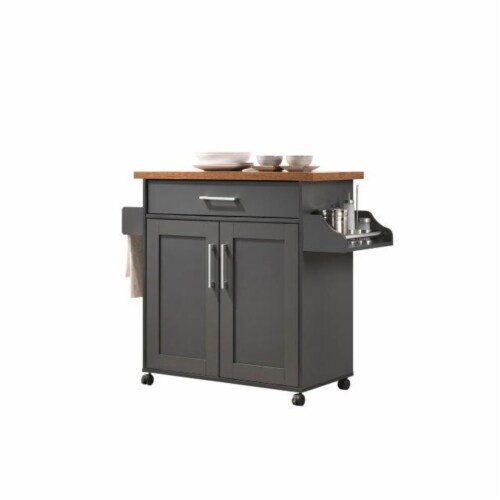 Hodedah Wheeled Kitchen Island Cart with Spice Rack and Towel Holder Gray Oak 1 Piece Fry s Food Stores