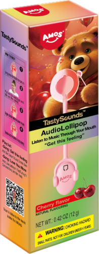 Amos® TastySounds™ Cherry Get this Feeling Music Audio Lollipop Perspective: front