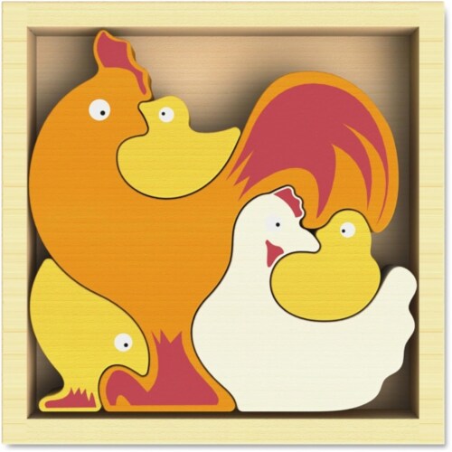BeginAgain BGAI1604 Chicken Family Puzzle - Wood Tray, Assorted Color Perspective: front