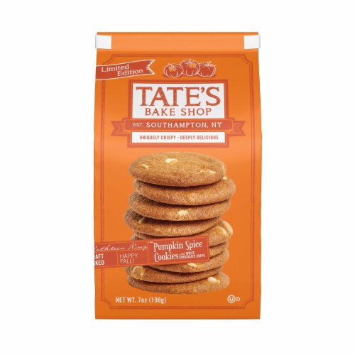 Tate's Bake Shop Limited Edition Pumpkin Spice Cookies With White Chocolate Chips Perspective: front