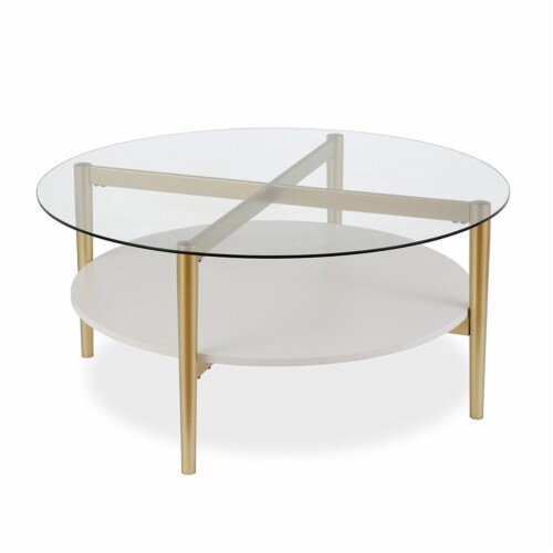 Henn&Hart 36" Wide Round Coffee Table With Glass Top In Blackened