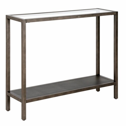 Henn&Hart 36  Aged Steel Metal/Glass Console Table Perspective: front