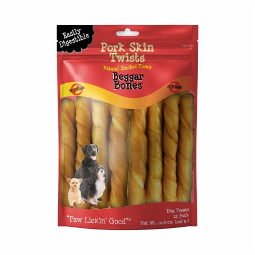 Savory Prime Treat Pork Skin Twists Natural Smoked Flavor Beggar Bones Perspective: front