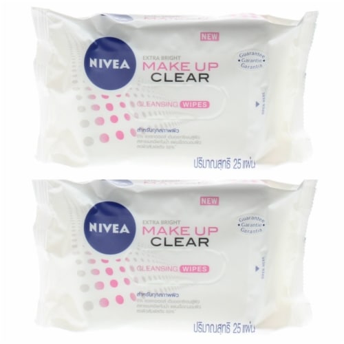 Nivea Make Up Clear Cleansing Wipes (2 packs of 25 Wipes- Total 50 Wipes) Perspective: front