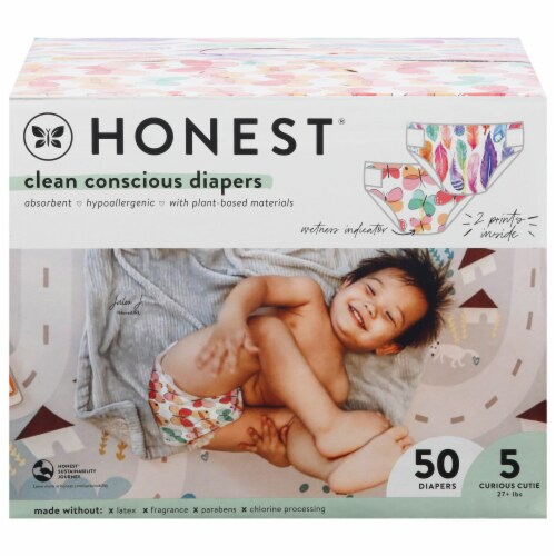 The Honest Company Clean Conscious Diapers Wingin It + Catching Rainbows Size 5 (27+ lbs) Perspective: front