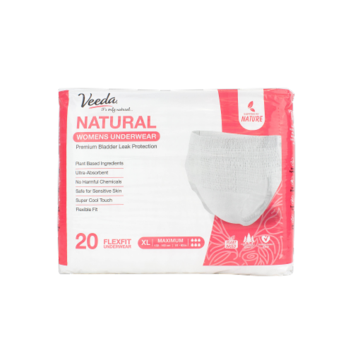 Veeda Women's Natural Incontinence Postpartum Underwear, Max Absorbency, XL  Size, 20 Count, 20 Count - Kroger