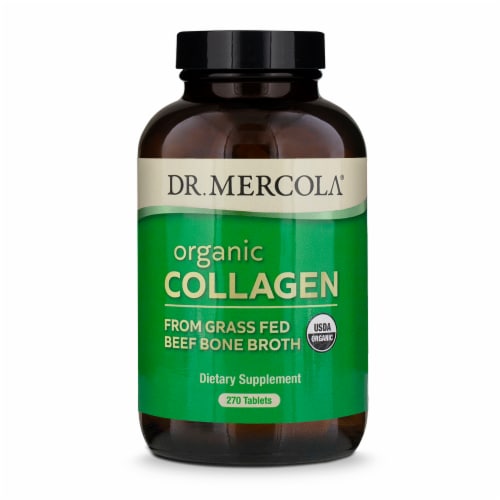 Mercola Organic Collagen from Grass Fed Beef Bone Broth Supplement Tablets Perspective: front