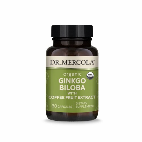 Dr. Mercola® Organic Ginkgo Biloba with Coffee Fruit Extract Capsules Perspective: front
