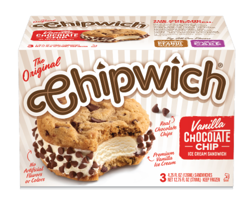 Chipwich Vanilla Chocolate Chip Ice Cream Sandwiches Perspective: front