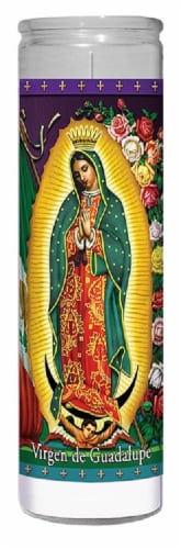 St Jude Virgen de Guadalupe White Wax Candle Perspective: front