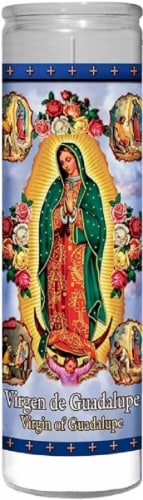 St. Jude Candle Company Apparitions of the Virgin of Guadalupe Glass Jar Candle - White Perspective: front