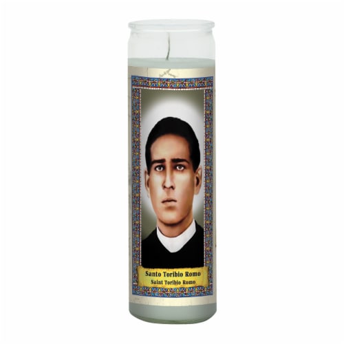 St. Jude Candle Company Santo Toribio Romo Candle - Light Blue Perspective: front