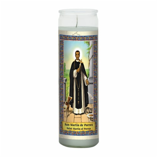 St. Jude Candle Company San Martin de Porres Candle - Light Blue Perspective: front