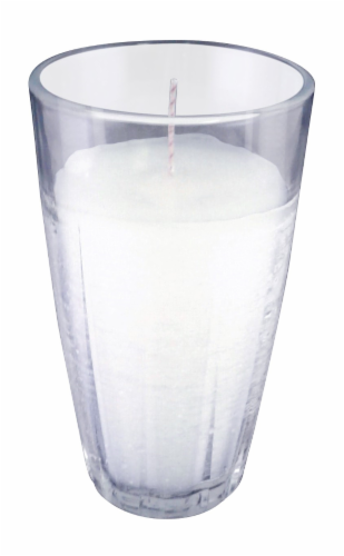 St Jude Drinking Glass Candle White Wax Unscented Perspective: front