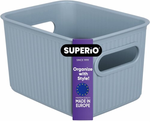 Superio Brand 1.5 L Ribbed Storage Bin, Stone Blue Perspective: front