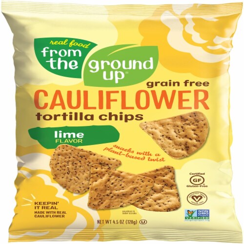 From The Ground Up® Lime Flavored Cauliflower Tortilla Chips Snacks Perspective: front