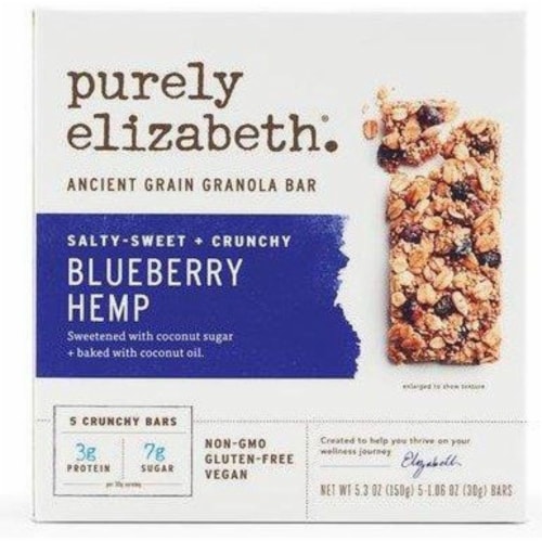 Purely Elizabeth Gluten Free Blueberry Hemp Ancient Grain Granola Bars Perspective: front