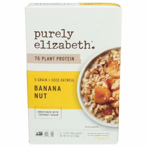 Purely Elizabeth Banana Nut 5 Grain + Seed Oatmeal Packets Perspective: front